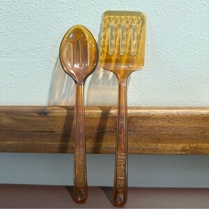 Vintage Robinson Knife Co. Ultratemp Amber Slotted Spoon & Spatula Set 70s